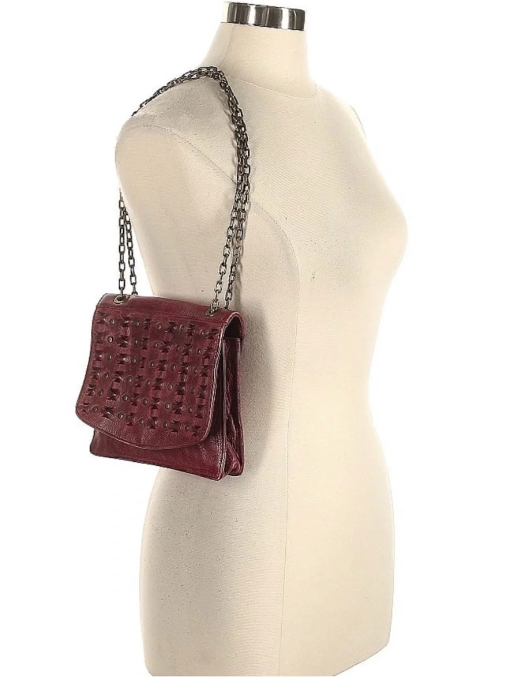 Women's Burgundy Leather Chain Shoulder Bag